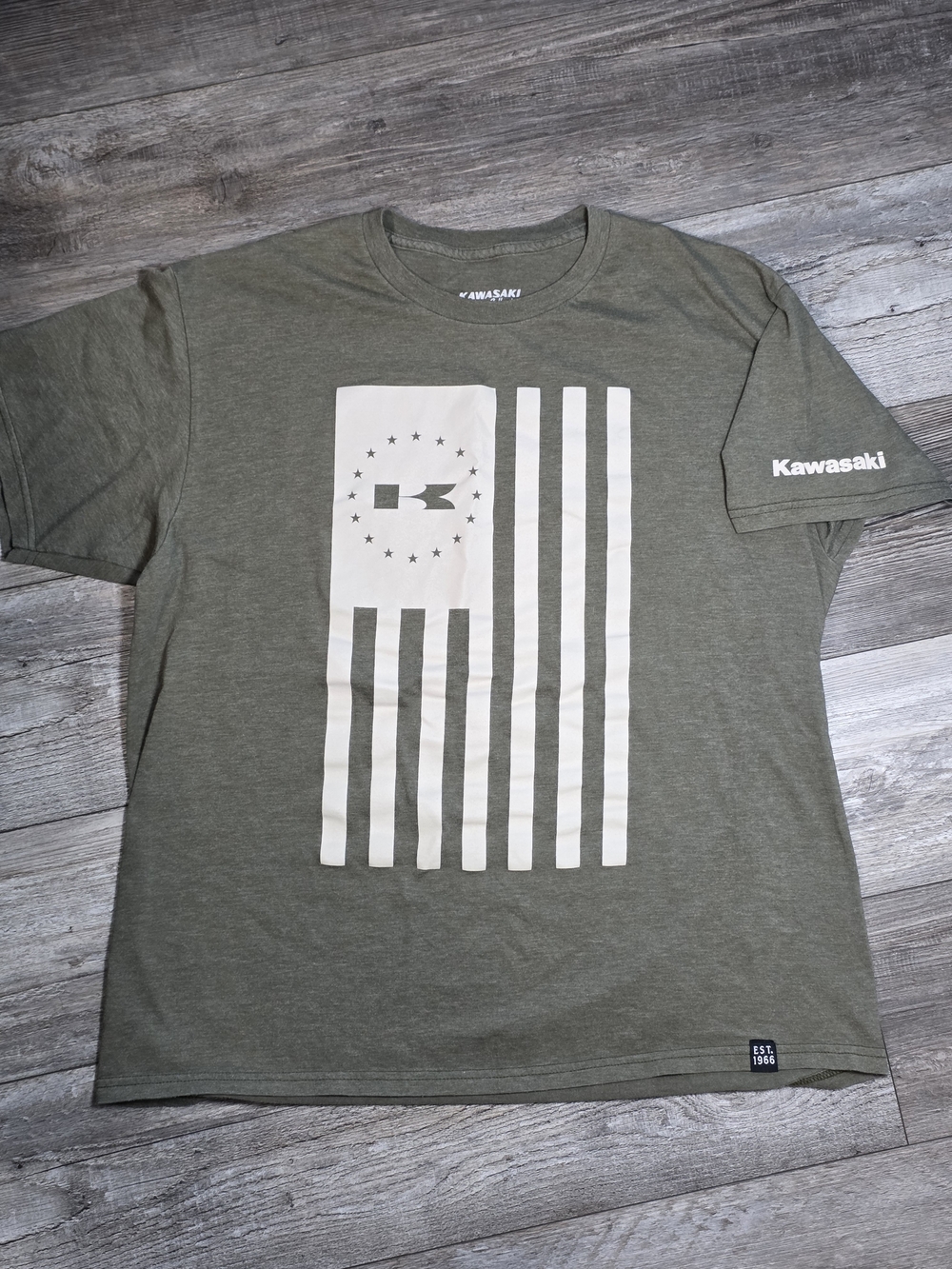 Kawasaki Heritage Tonal Freedom Flag Graphic Tee Shirt Sz XL